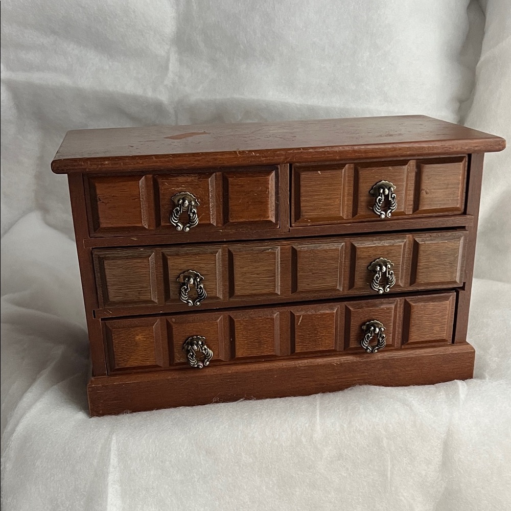 Wooden Storage Chest with Drawers Vtg